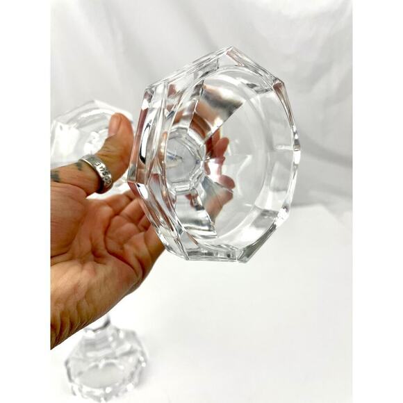 VTG Pair Of Heavy Lead Crystal Glass Candlesticks 5.5” Ornate Candle Holder - Picture 11 of 11